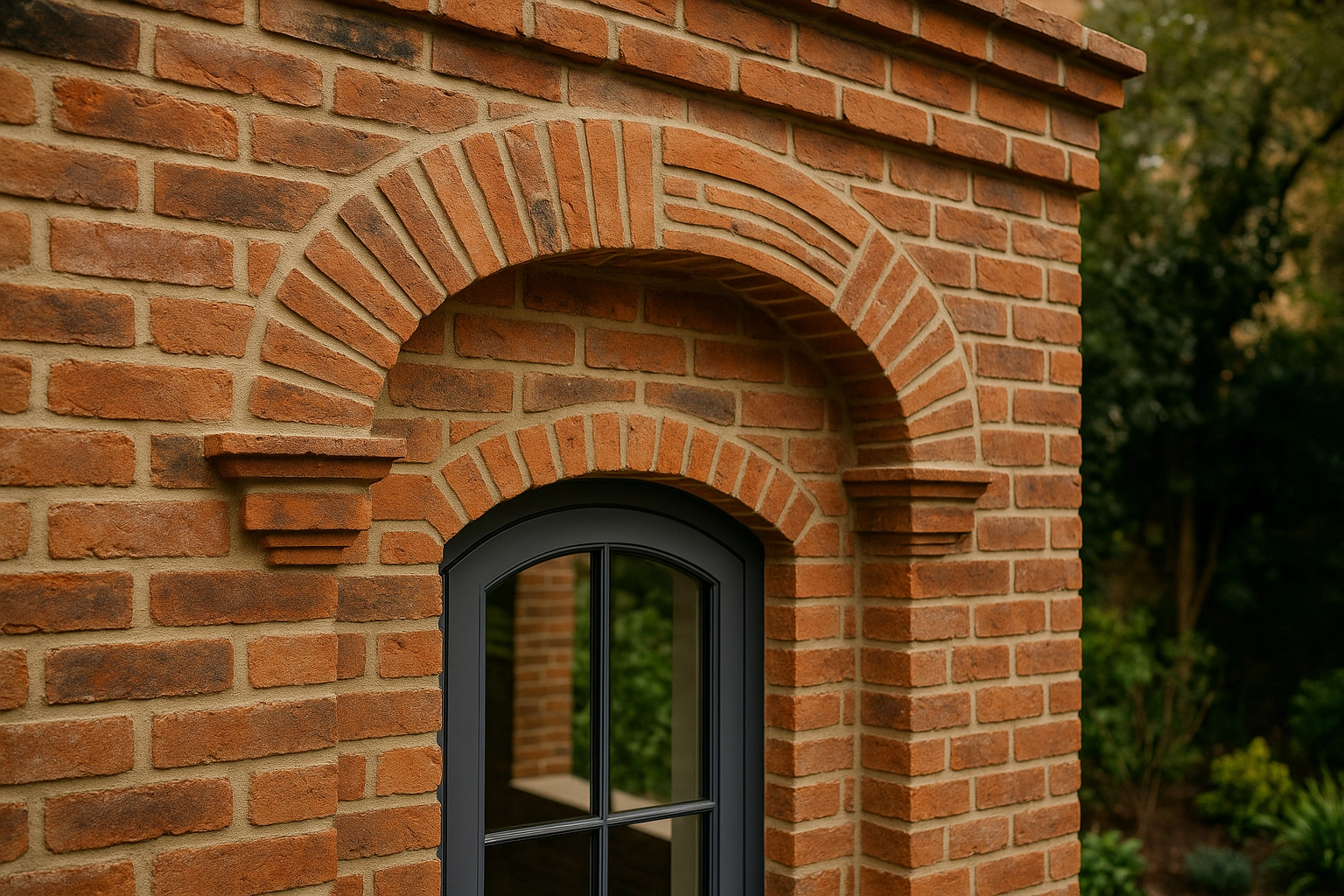 Decorative brick arch detail above an opening