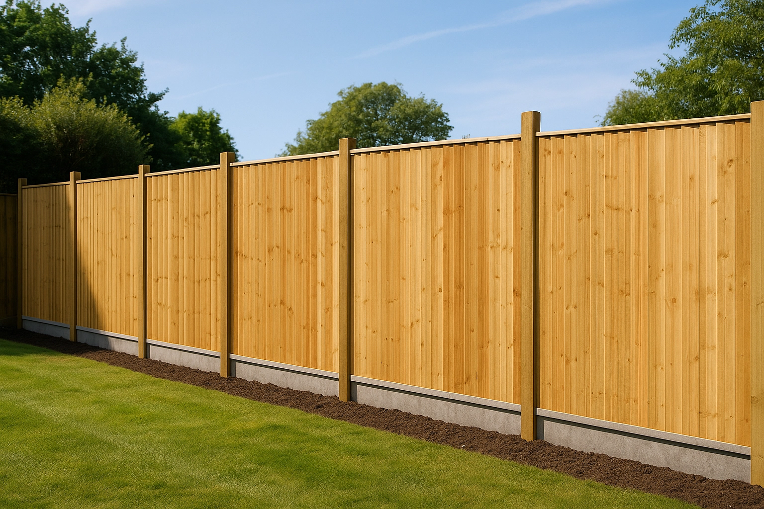 Closeboard garden fence with gravel boards and capping rail