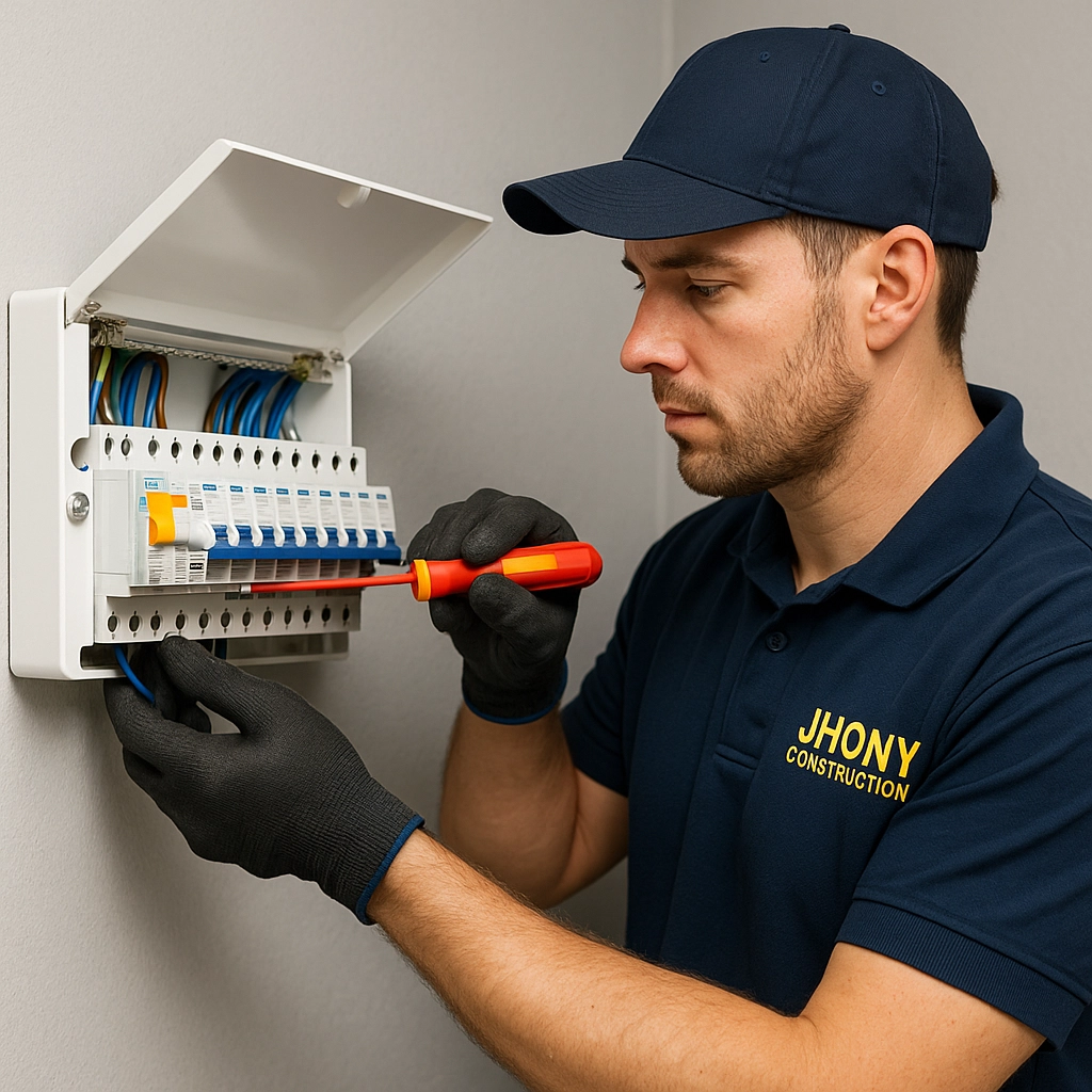Electrician working on a modern consumer unit