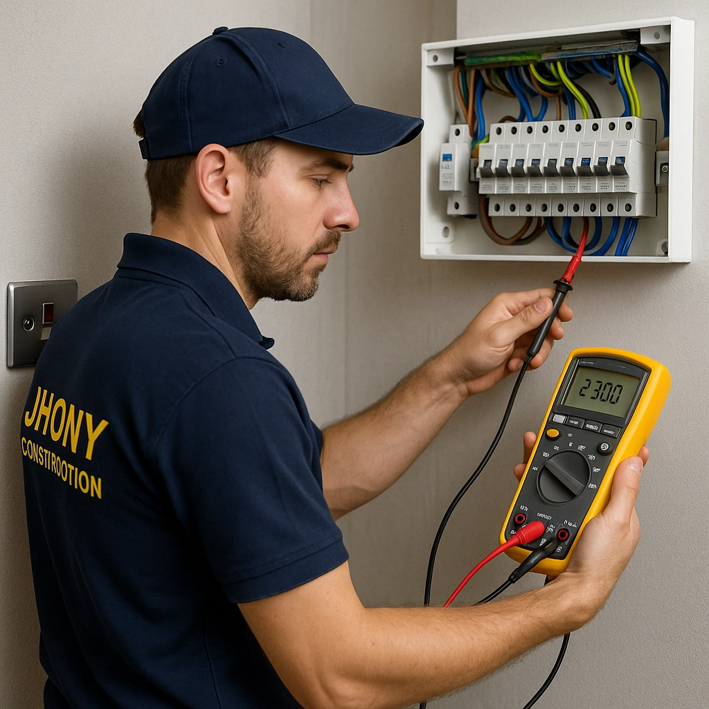 Electrician using a multimeter for fault finding and EICR testing