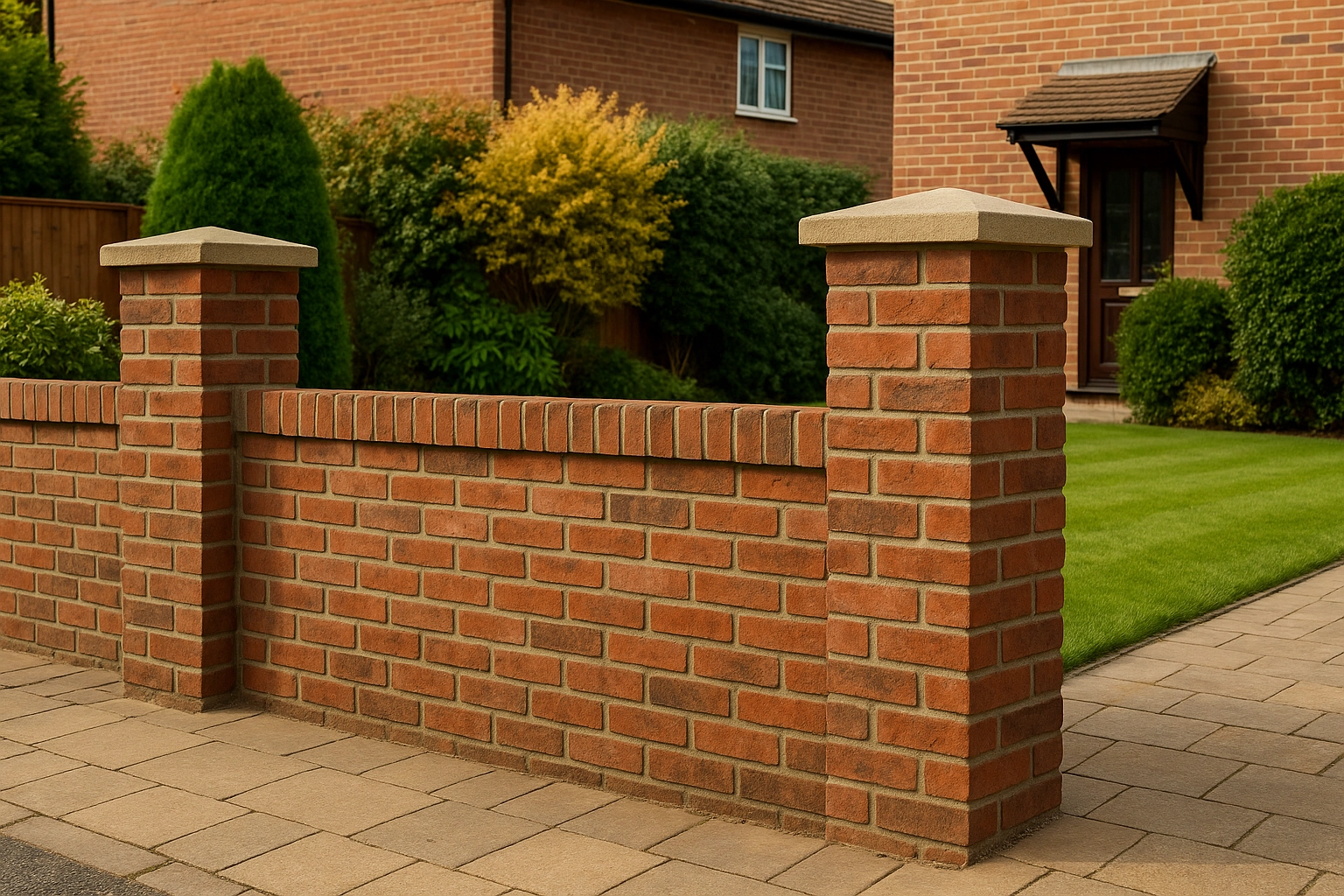 Garden wall with piers and stone copings