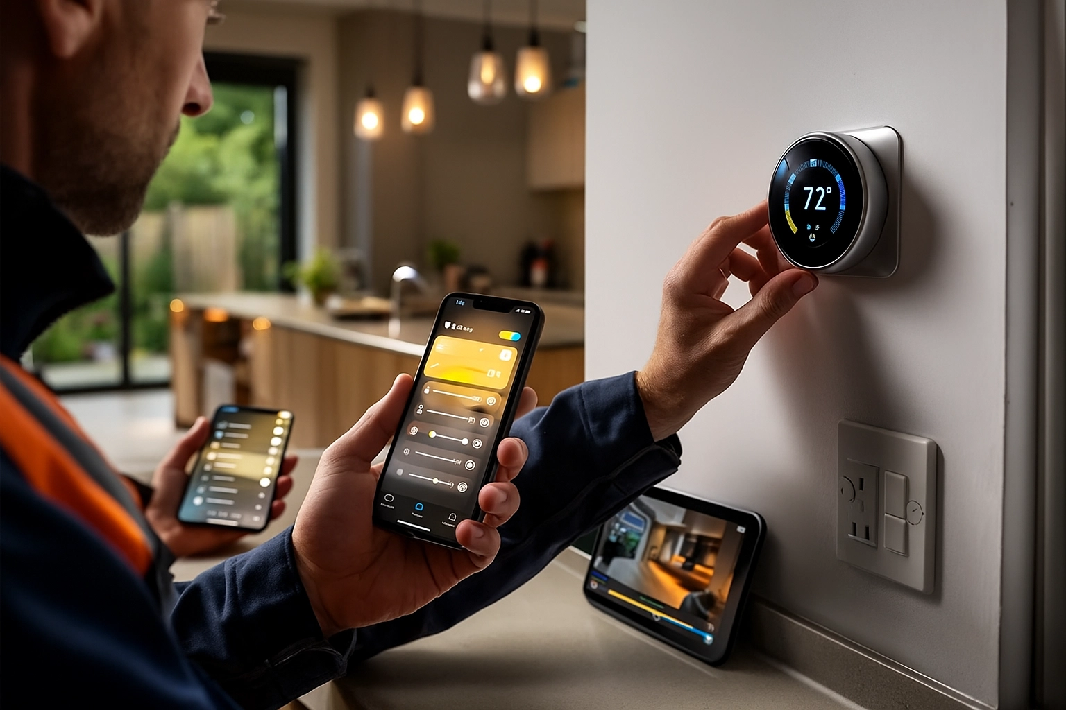 Smart thermostat and app-controlled lighting system