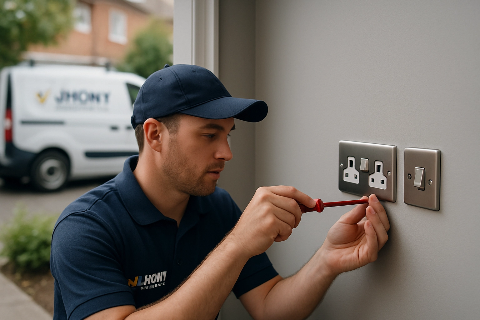 Electrician fitting modern sockets and switches