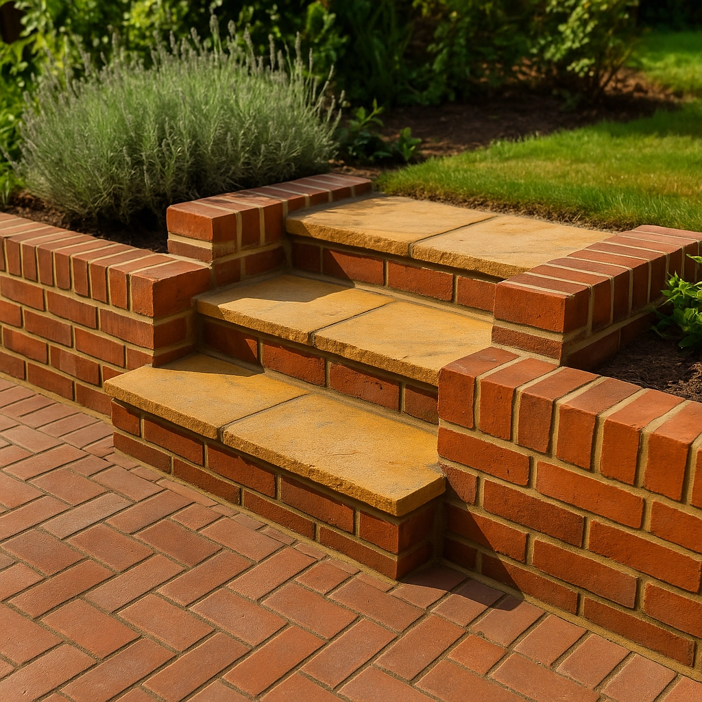 Brick steps with contrasting treads and neat edging